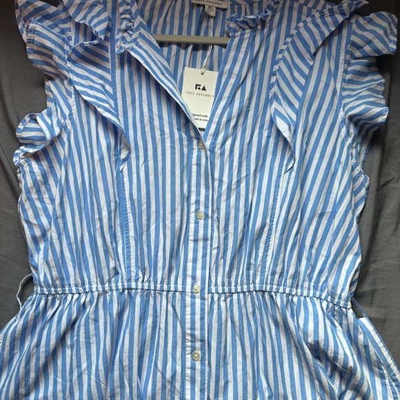 Blue Striped Midi Dress Ruffle Sleeve NWT Free Assembly Size XXL - Picture 5 of 7